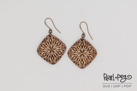 Stained Glass Rounded Diamond Laser Engraved Earrings Digital Download