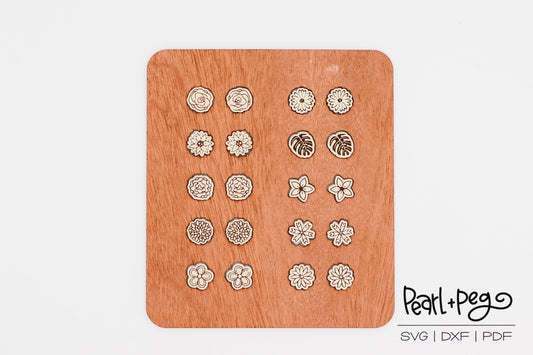 Floral Bud 10 Pair Stud Bundle Laser Engraved Digital Download