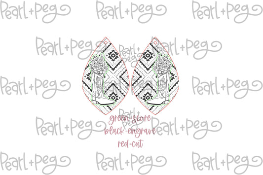 Aztec Grunge Floral Boot Laser Engraved Earrings Digital Download