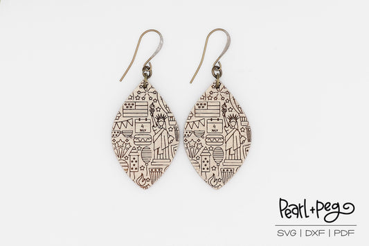 4th Of July Icon Drop Laser Engraved Earrings Digital Download