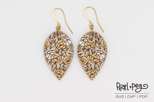 Rose Pattern Drop Laser Engraved Earrings Digital Download