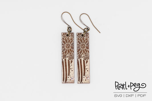 Sunflower Flag Bar Laser Engraved Earrings Digital Download