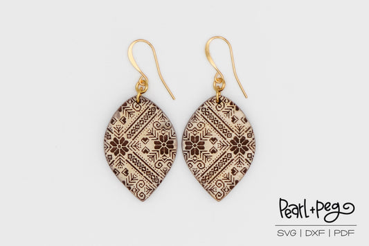Nordic Pattern Drop Laser Engraved Earrings Digital Download
