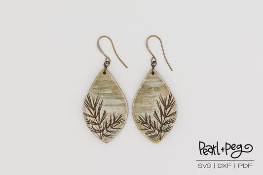 Pine Needle Drop Laser Engraved Earrings Digital Download