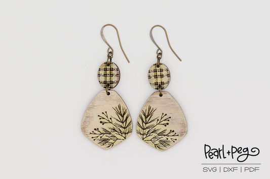 Tartan 2 Part Pine Needle Laser Engraved Earrings Digital Download
