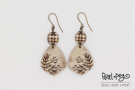 Tartan 2 Part Pine Needle Laser Engraved Earrings Digital Download