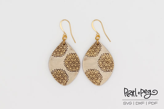 Tri-Flake Drop Laser Engraved Earrings Digital Download