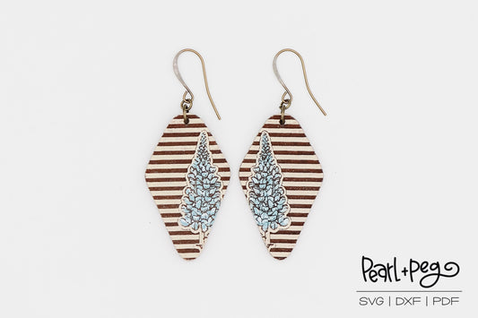 Blue Bonnet Striped Quad Laser Engraved Earrings Digital Download