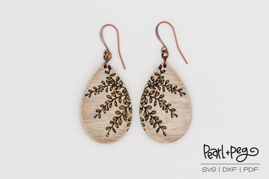 Whispering Leaves Drop Laser Engraved Earrings Digital Download