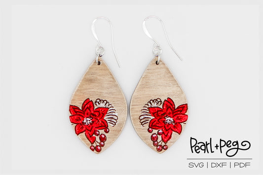 Poinsettia Drop Laser Engraved Earrings Digital Download