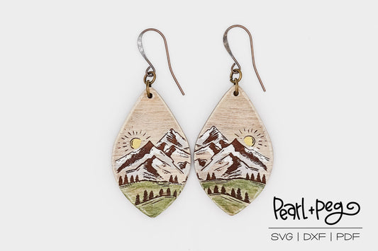 Sunny Mountain Drop Laser Engraved Earrings Digital Download