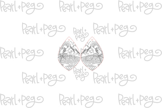Mountain Beach Drop Laser Engraved Earrings Digital Download