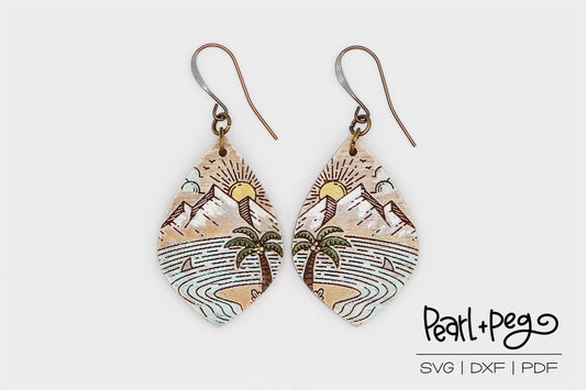 Mountain Beach Drop Laser Engraved Earrings Digital Download