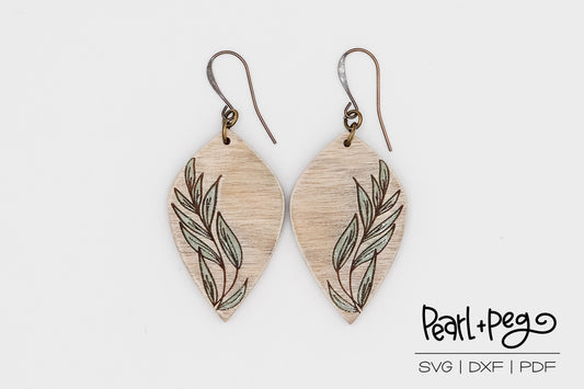 Flowy Leaves Laser Engraved Earrings Digital Download