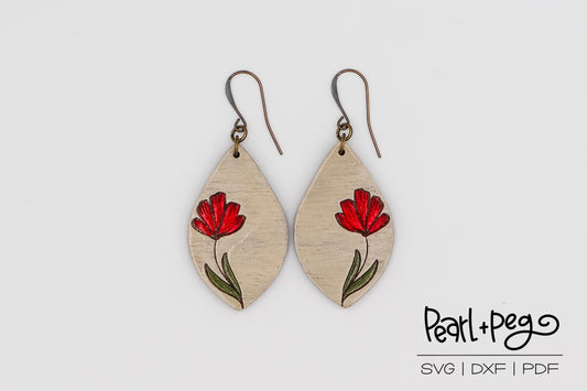 Flowy Flower Drop Laser Engraved Earrings Digital Download