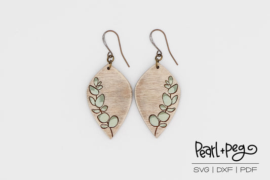 Eucalyptus Drop Laser Engraved Earrings Digital Download