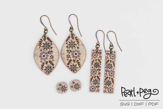 Snowflakes Branch Tri Set Laser Engraved Earrings Digital Download