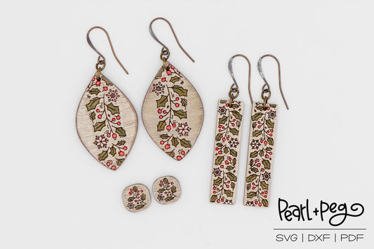 Holly Snowflake Tri Set Laser Engraved Earrings Digital Download