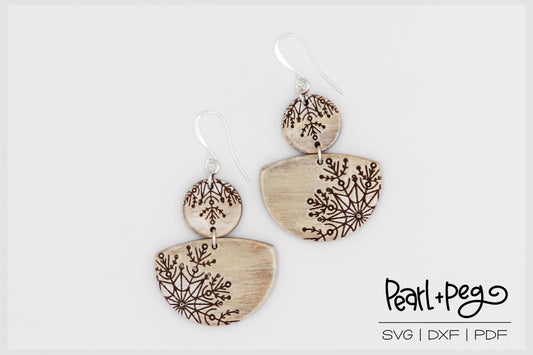 Snowflake 2 Part Semi Circle Laser Engraved Earrings Digital Download