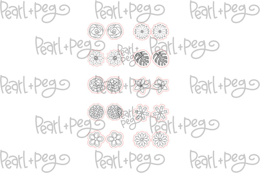 Floral Bud 10 Pair Stud Bundle Laser Engraved Digital Download