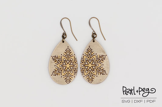 Solo Snowflake Teardrop Laser Engraved Earrings Digital Download