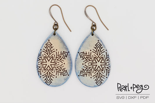 Solo Snowflake Teardrop Laser Engraved Earrings Digital Download