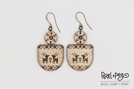 Scandinavian Deer 2 Part Laser Engraved Earrings Digital Download