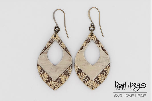 Bordered Corner Hoop Laser Engraved Earrings Digital Download