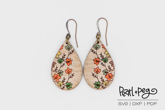 Leaf Vine Drop Laser Engraved Earrings Digital Download