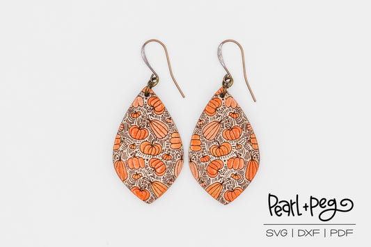 Pumpkin Pattern Drop Laser Engraved Earrings Digital Download