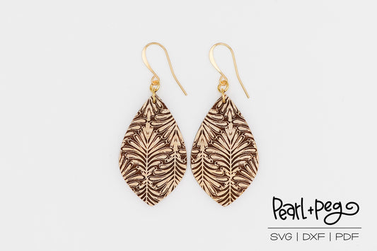 Flourish Leaf Drop Laser Engraved Earrings Digital Download