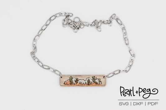 Desert Scene Bar Necklace Laser Engraved Digital Download