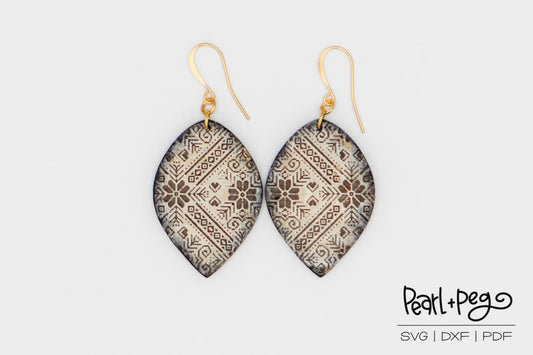 Nordic Pattern Drop Laser Engraved Earrings Digital Download