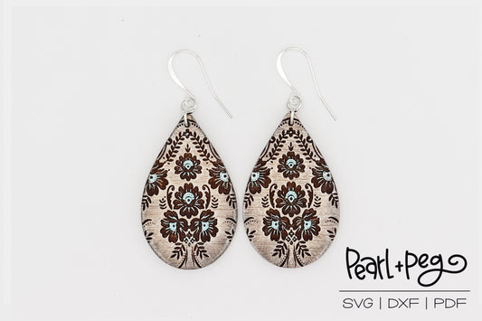 Porcelain Themed Drop Laser Engraved Earrings Digital Download