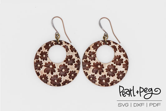 Flower Button Hoop Laser Engraved Earrings Digital Download