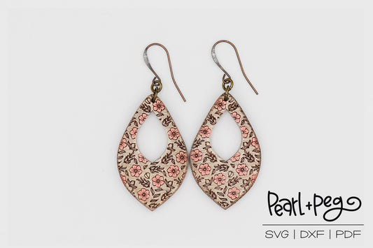 Delicate Floral Scene Hoop Laser Engraved Earrings Digital Download