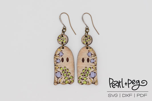 Floral Ghost Laser Engraved Earrings Digital Download
