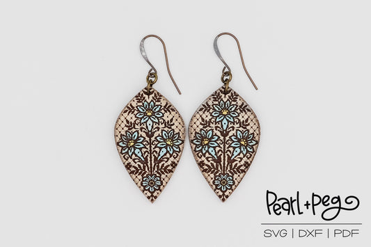 Netted Scandinavian Drop Laser Engraved Earrings Digital Download