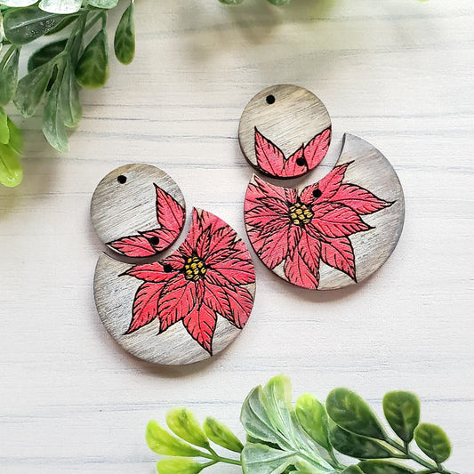 Poinsettia 2 Part Circle Laser Engraved Earrings Digital Download