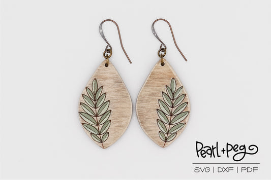 Two Tone Leaves Drop Laser Engraved Earrings Digital Download