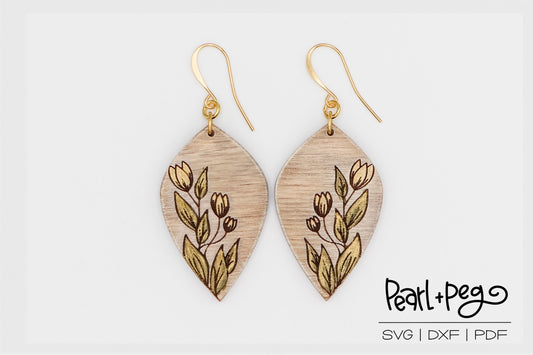 Floral Vine Drop Laser Engraved Earrings Digital Download
