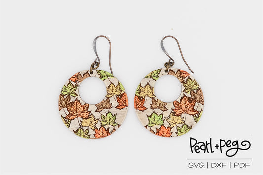 Fall Leaves Hoop Laser Engraved Earrings Digital Download
