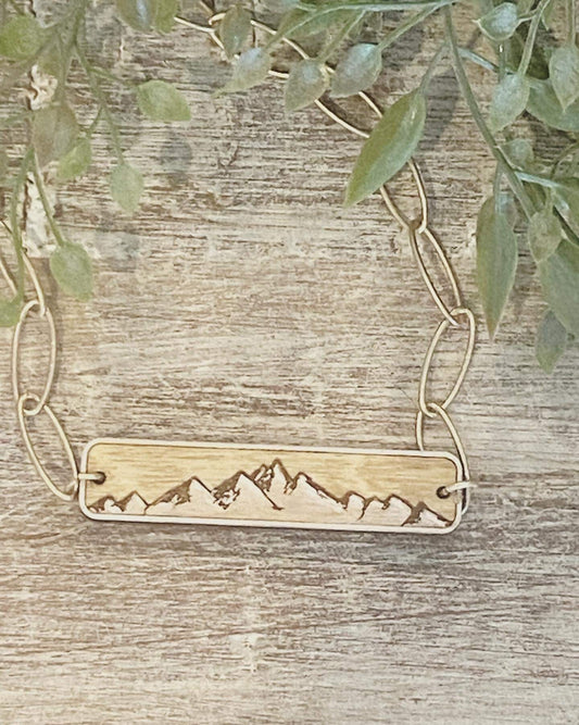 Mountain Bar Necklace and Earrings Set Laser Engraved Digital Download