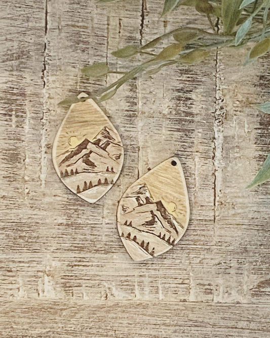 Sunny Mountain Drop Laser Engraved Earrings Digital Download