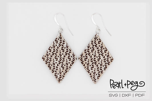 Hearts and Leaves Diamond Laser Engraved Earrings Digital Download