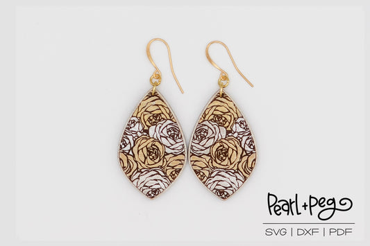 Compact Roses Drop Laser Engraved Earrings Digital Download