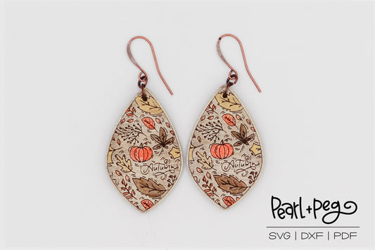 Autumn Pumpkin Drop Laser Engraved Earrings Digital Download