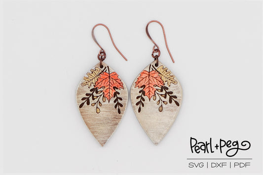 Leaves Sprout Drop Laser Engraved Earrings Digital Download