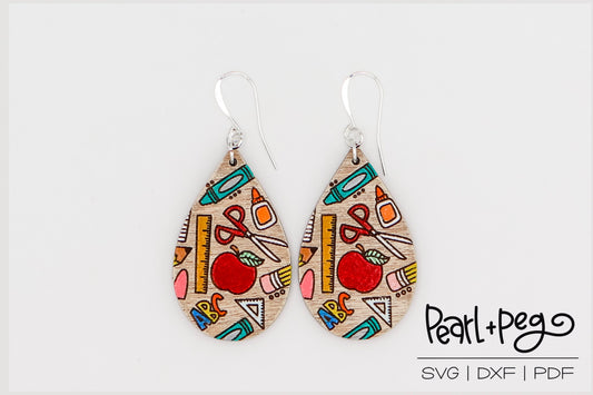 Back to School Icons Laser Engraved Earrings Digital Download