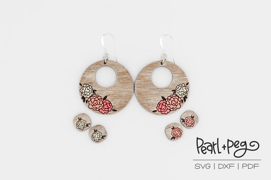 Peony Hoop and Studs Laser Engraved Earrings Digital Download